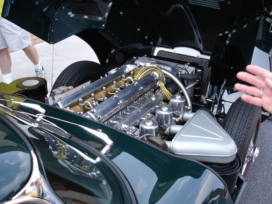Jaguar engine bay opened for service